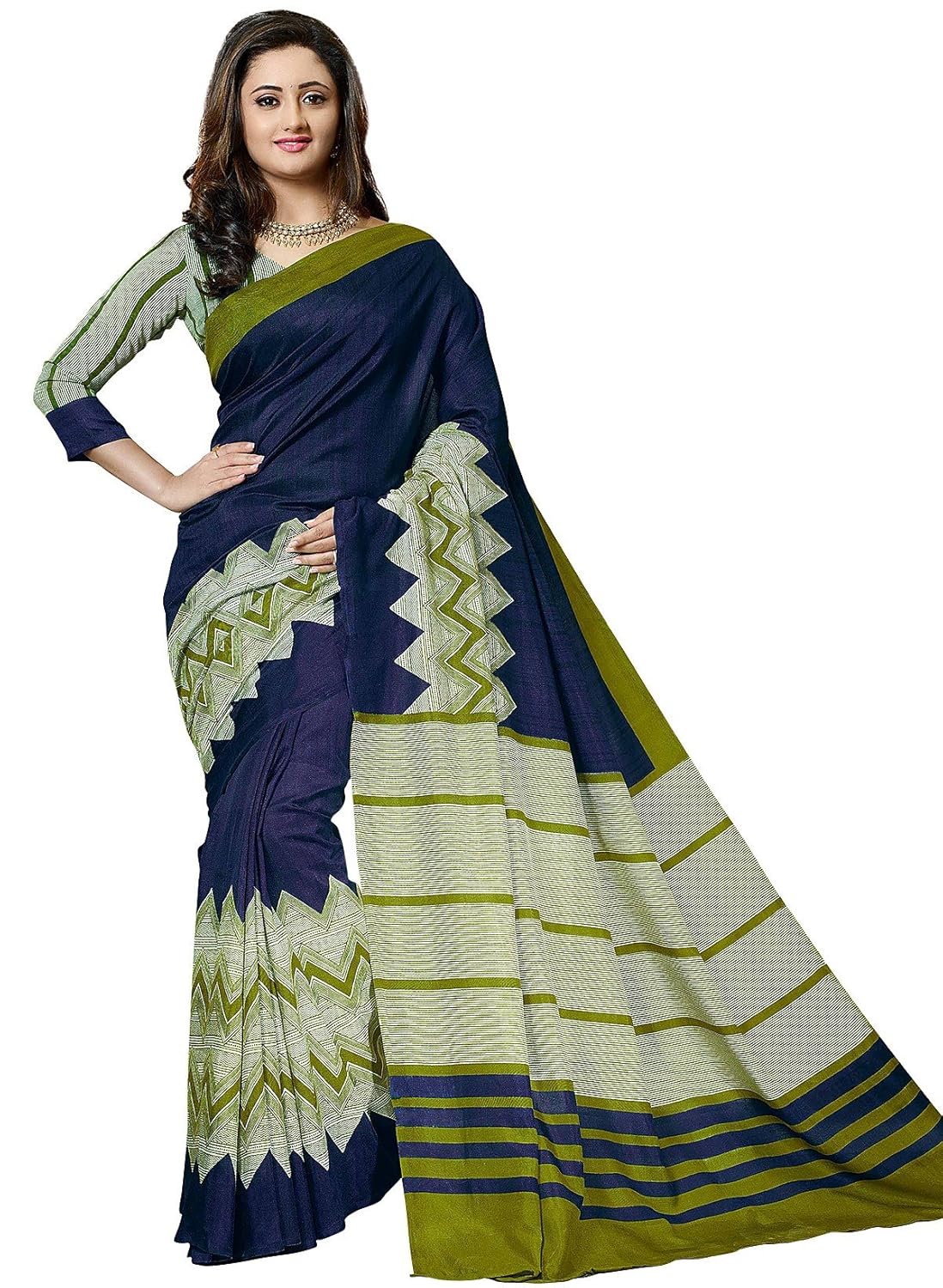 indusdiva 女式蓝色野蚕丝纱丽服